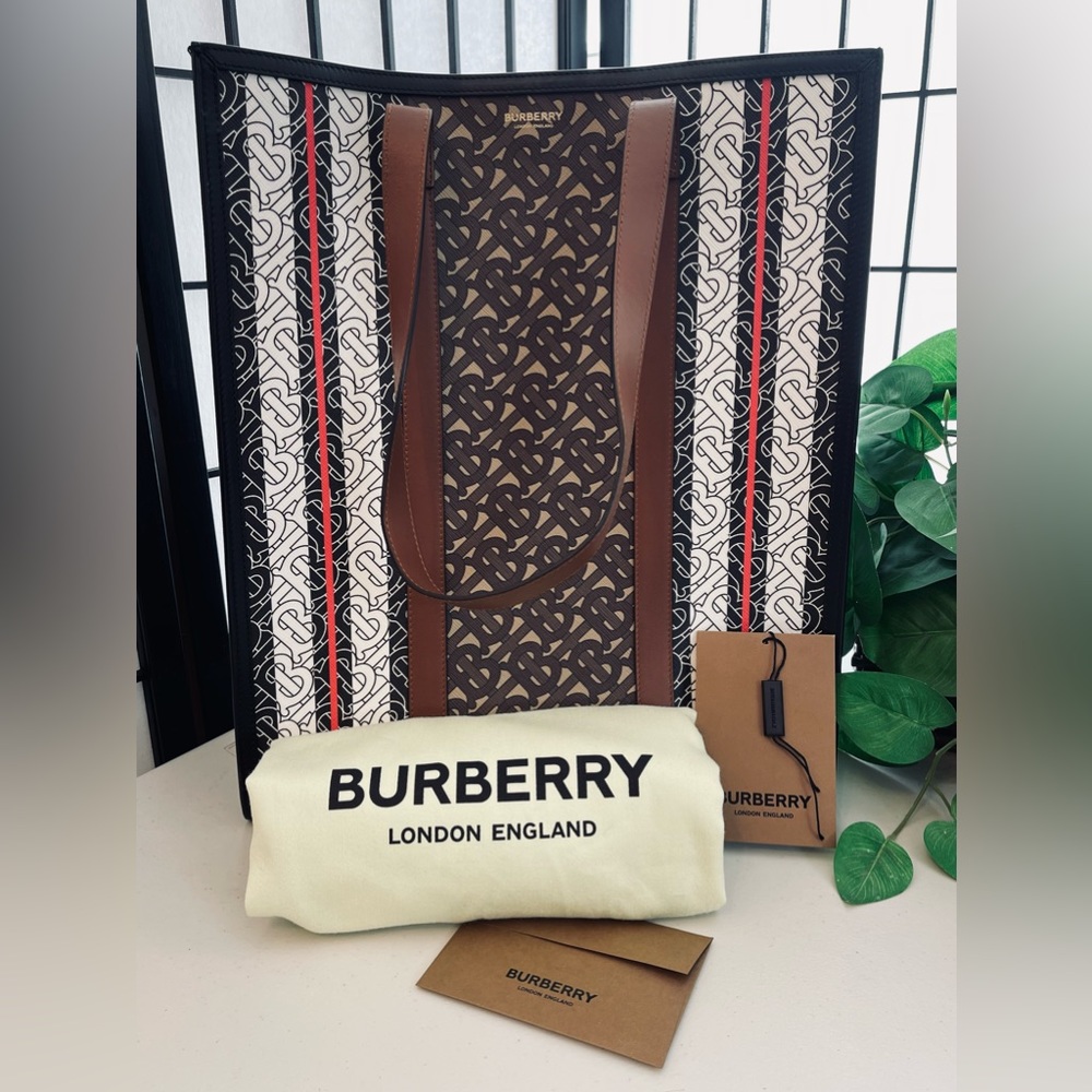 Burberry “Large” Monogram Stripe E-Canvas Tote Bag - Picture 1 of 11